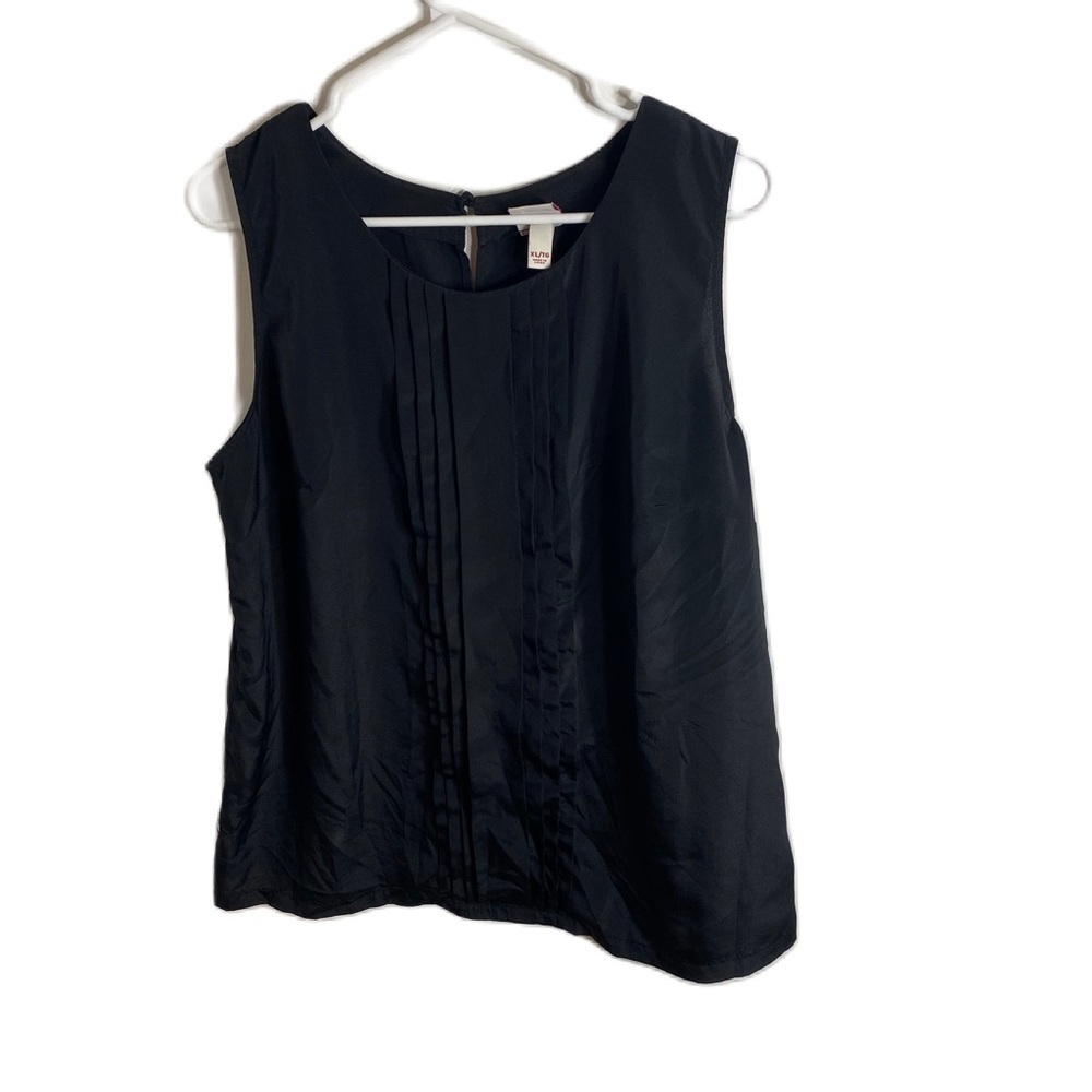 Merona Ruffle Front Tank Top XL Black Career Work